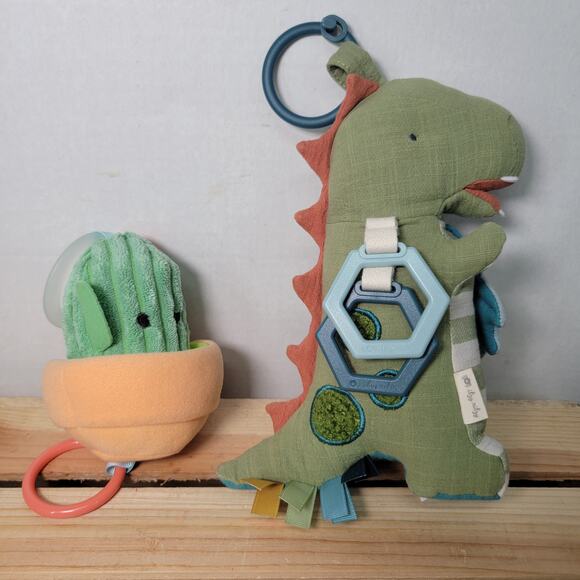 2 Pc Infant Toys: Itzy Ritzy Dino Rattle & Skip Hop Crinkle Cactus - Picture 4 of 5